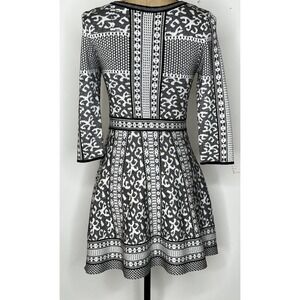 GB Girls Black And White  Patterned Long Sleeve Dress Size L Fit N Flare Church